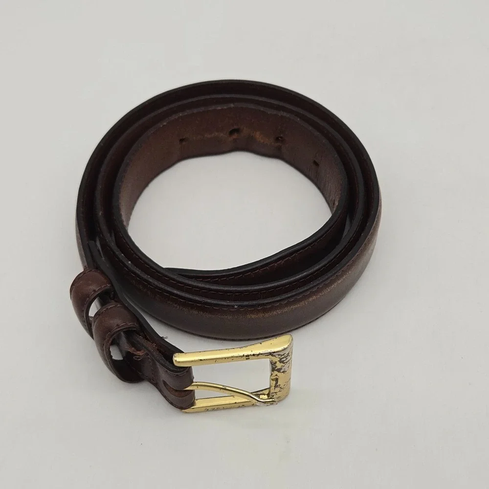 Claiborne Belt Brown Genuine Leather Mens 38 Brass Buckle
